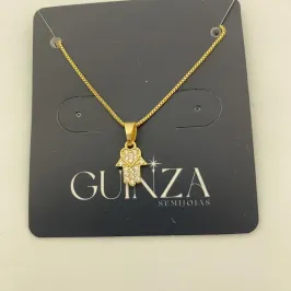 COLAR MÃO DE FÁTIMA CRAVEJADA CRISTAL P