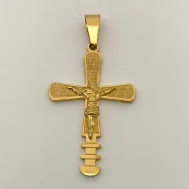 PINGENTE DOURADO CRUZ COM 3 RISCOS E JESUS  G