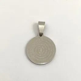 PINGENTE REDONDO AÇO INOX PRATEADO ORAÇÃO ESPIRAL M