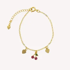PULSEIRA INFANTIL CEREJA CRAVEJADA E CORAÇÕES