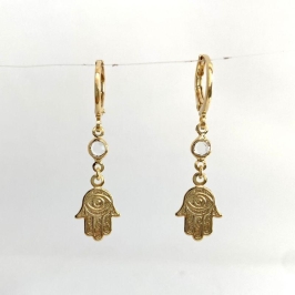 BRINCO ARGOLA CLICK ZIRCONIA E MÃO DE FÁTIMA