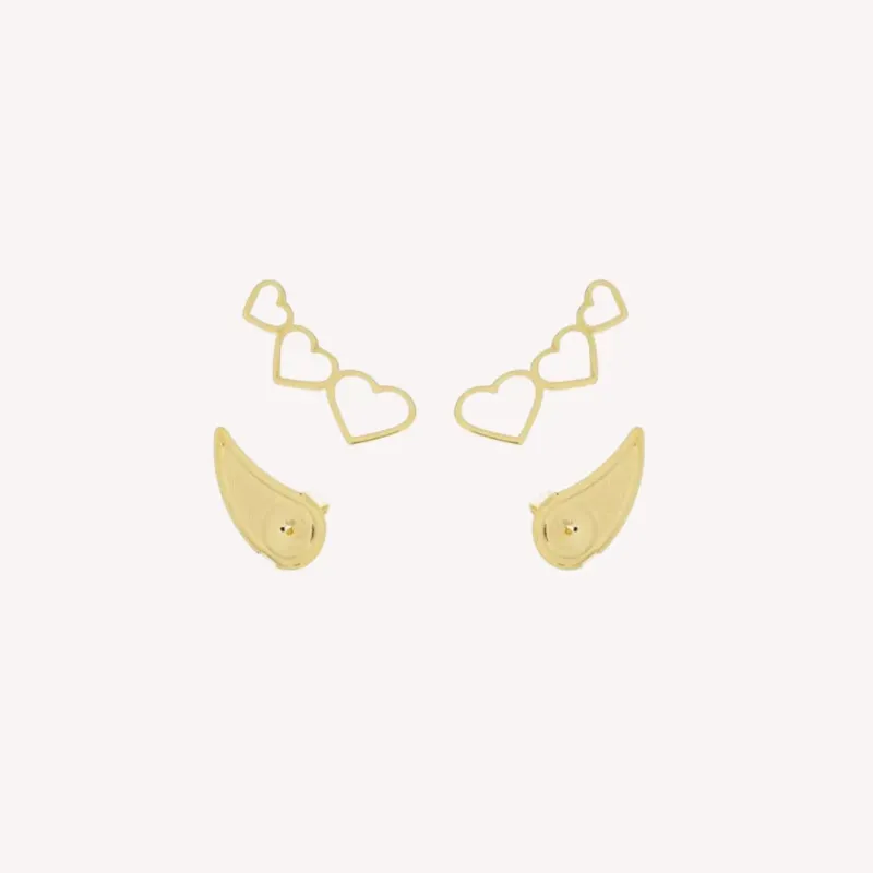 BRINCO EAR CUFF 3 CORAÇÕES VAZADOS