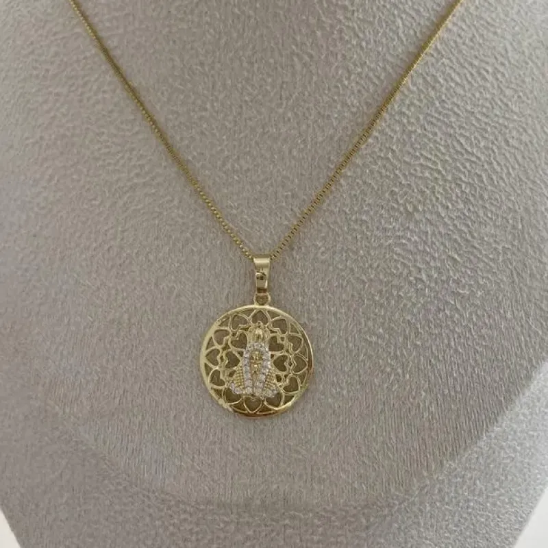 COLAR MANDALA CORAÇÃO N.S. APARECIDA ZIRCONIAS