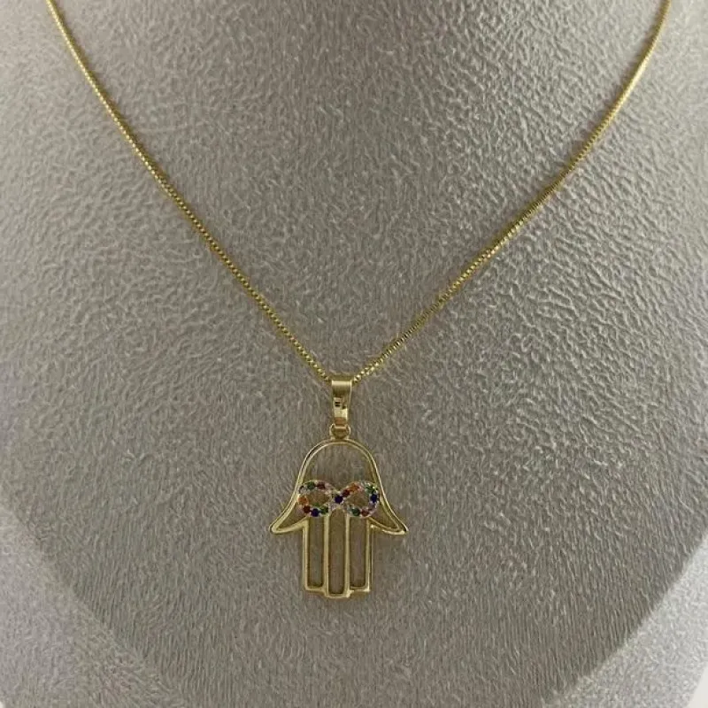 COLAR MÃO DE FATIMA COM INFINITO CRAVEJADO