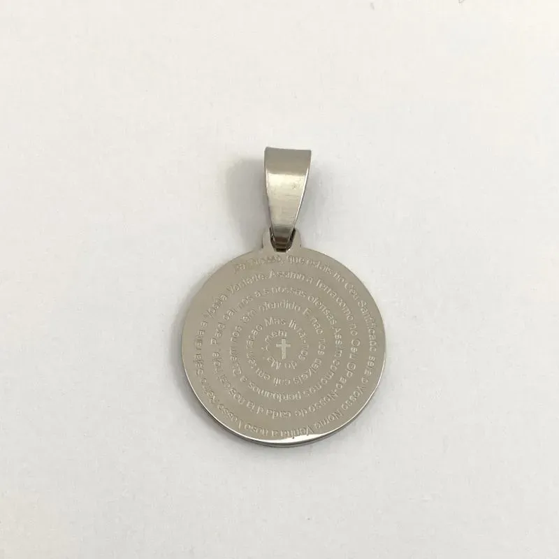 PINGENTE REDONDO AÇO INOX PRATEADO ORAÇÃO ESPIRAL M