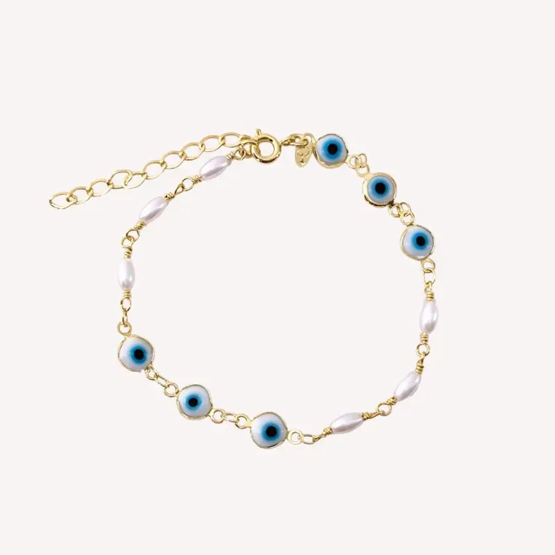 PULSEIRA 3 X 3 OLHO  GREGO E PEROLA OVAL