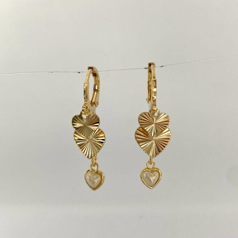 BRINCO ARGOLA CLICK CORAÇÃO DIAMANTADO E PEROLA
