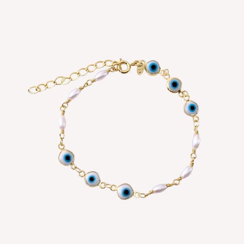 PULSEIRA 3 X 3 OLHO  GREGO E PEROLA OVAL