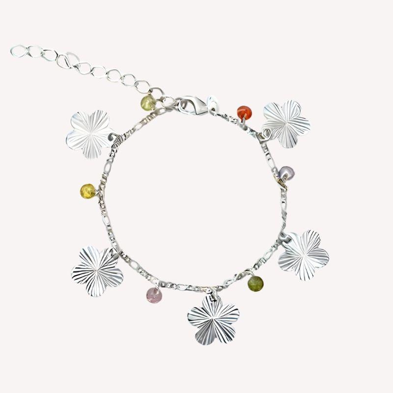 PULSEIRA FLOR DIAMANTADA PEDRAS COLOR