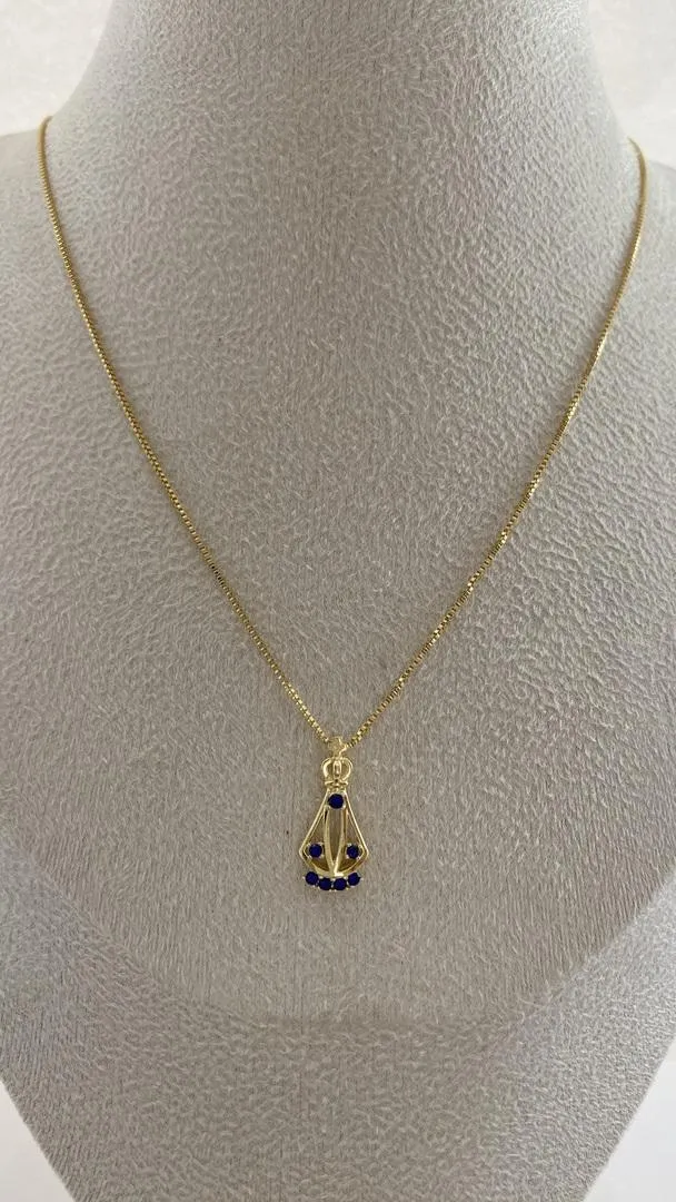 COLAR NOSSA SENHORA APARECIDA ZIRCONIA AZUL P